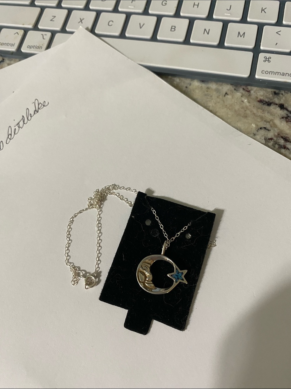 Sterling Silver Crescent Moon Pendant Necklace with Blue Star Accent